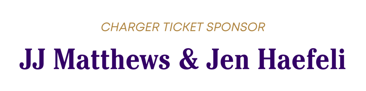 charger ticket sponsor in gold name in purple