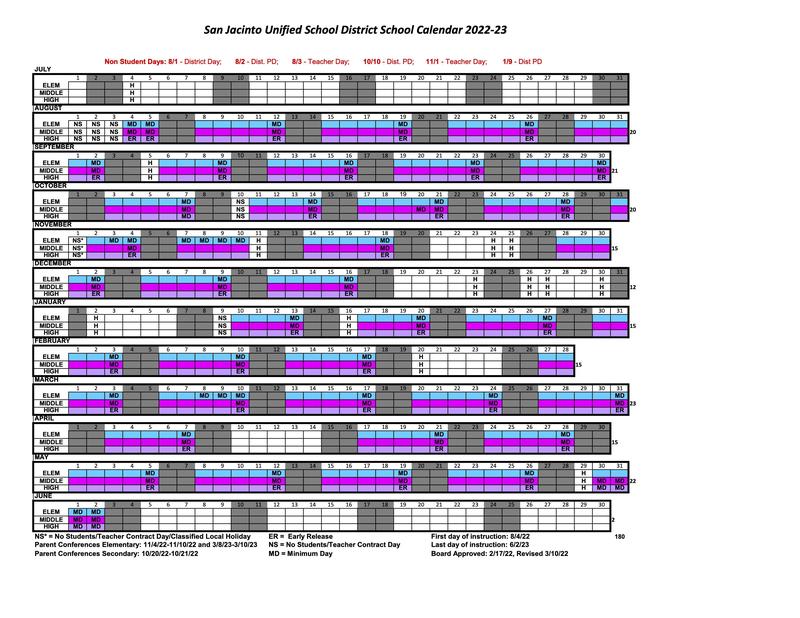 2022-23 School Year Calendar | San Jacinto Unified School District 2022-23 School Year Calendar | San Jacinto Unified School District
