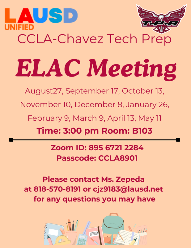 Chavez TPA - ELAC Meetings for the 2025-2026 School Year / Juntas de ELAC para el año escolar 2025-2026