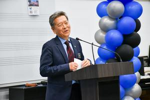 Board President Dr. Tony Torng speaks to attendees during the ceremony.