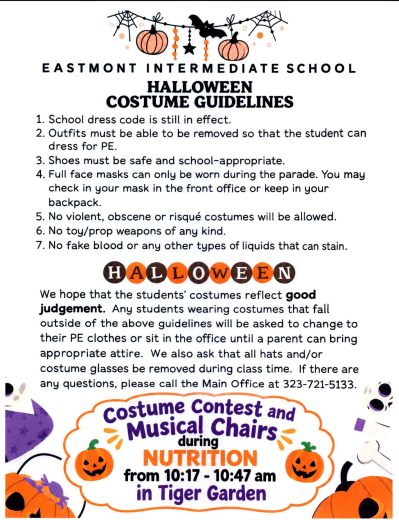 EASTMONT INTERMEDIATE SCHOOL HALLOWEEN COSTUME GUIDELINES