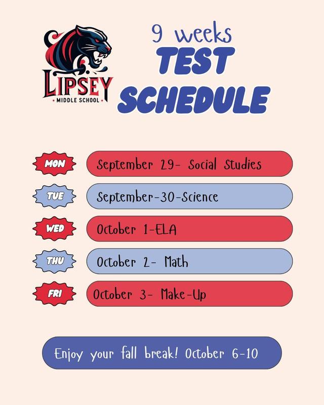 9 weeks Test Schedule