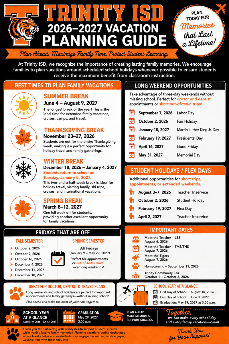 Trinity ISD 26-27 Vacation and Health Visit Planning Guide