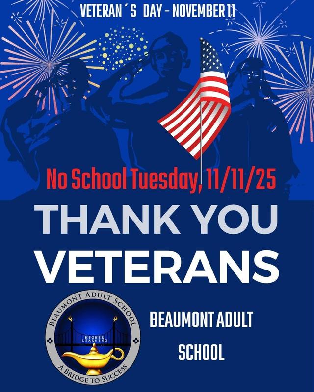 No school in observance of Veterans Day 11/11/2025