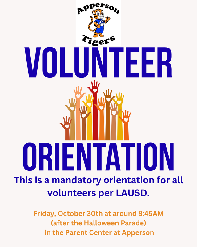 Volunteer Orientation will be October 30th at 8:45AM.