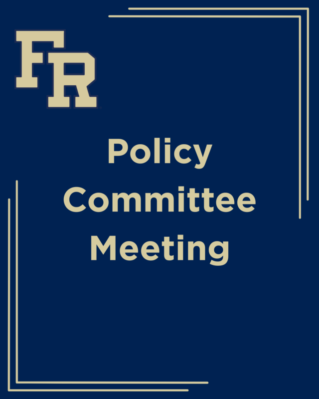 Vegas Gold FR logo on a navy blue background. Text overlay says policy committee meeting.