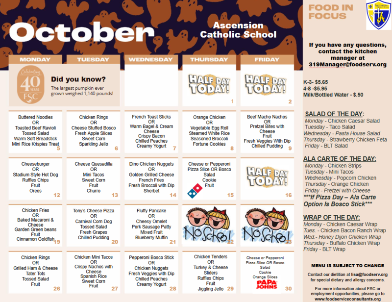 October Lunch Menu