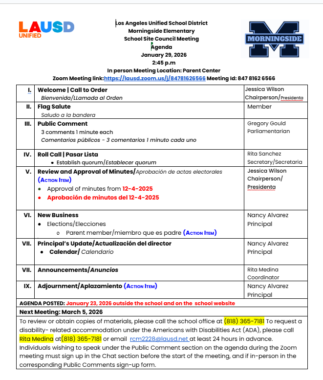 SSC Agenda