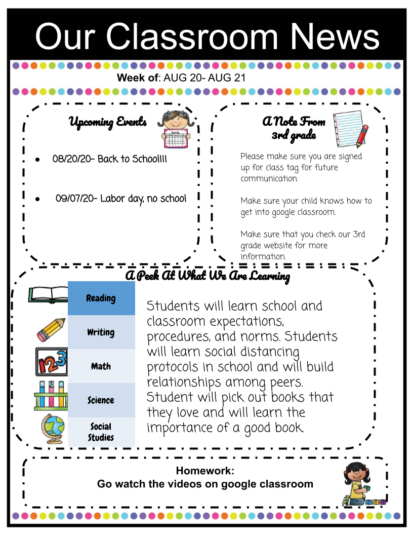 3rd Grade Newsletters 3rd Grade Bertram Elementary