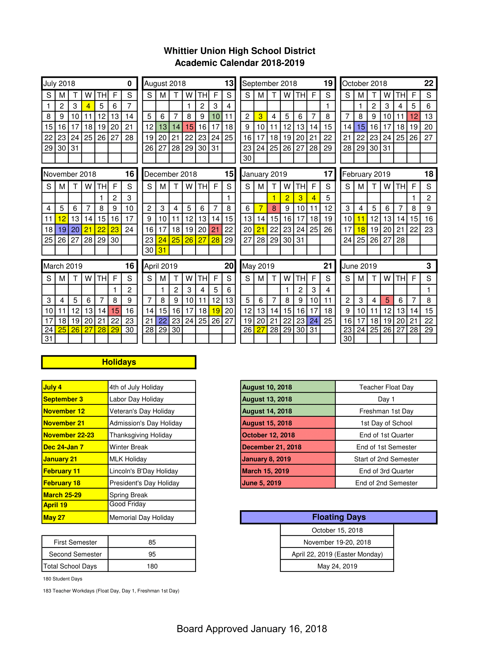 WUHSD Academic Calendars District Information Whittier Union High WUHSD Academic Calendars District Information Whittier Union High