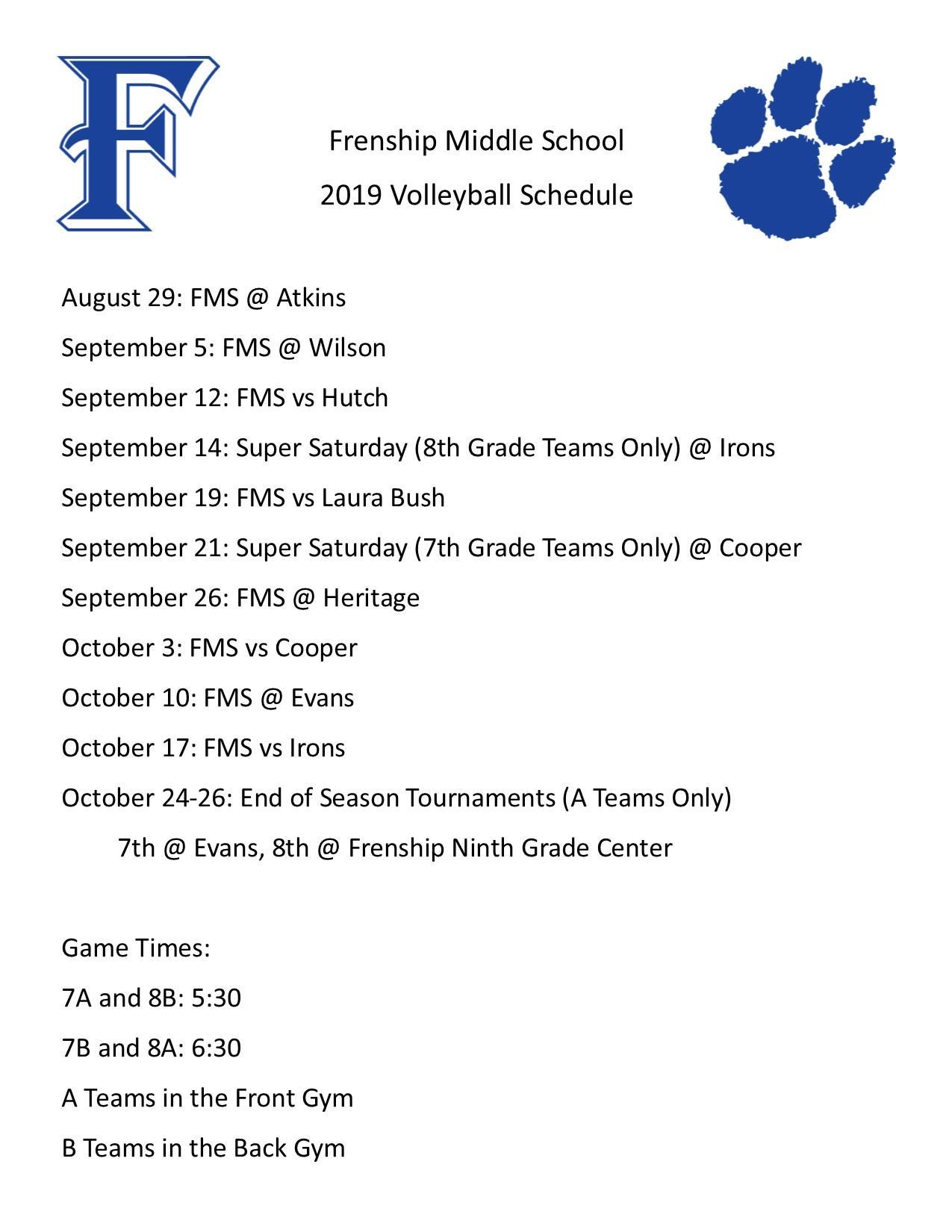 2019 Volleyball Schedule Volleyball Frenship Middle School