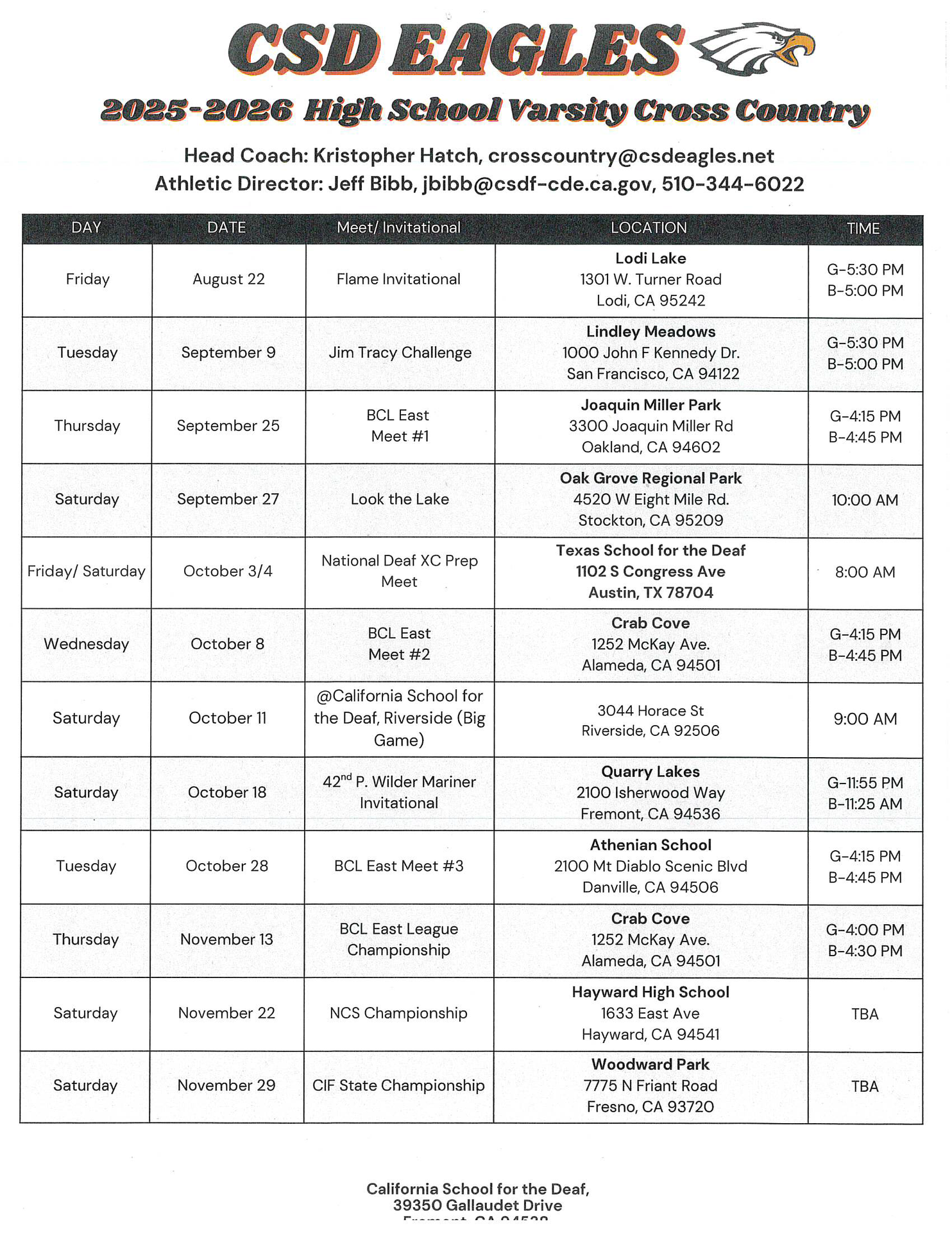 Varsity Cross Country - tap on image for readable schedule