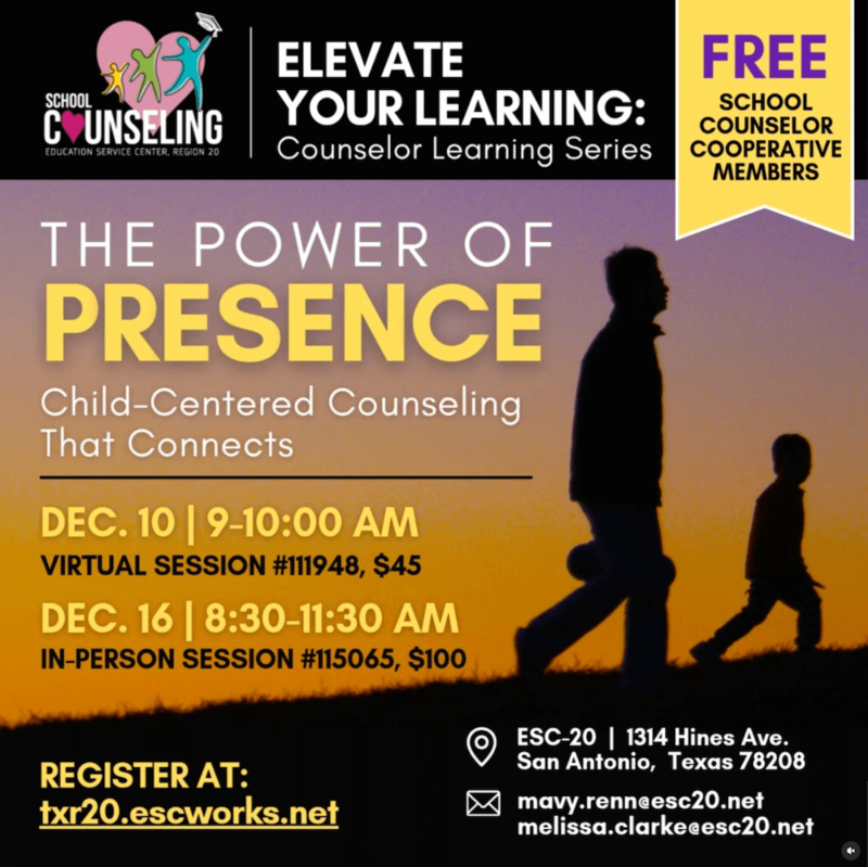 VIRTUAL Role of the School Counselor: Child-Centered Practices, December 10, Session #111948, Register now!