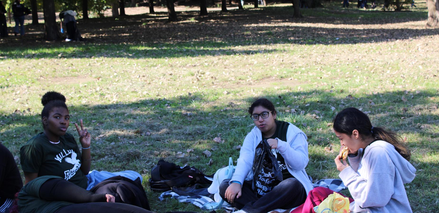 Students posing in the park