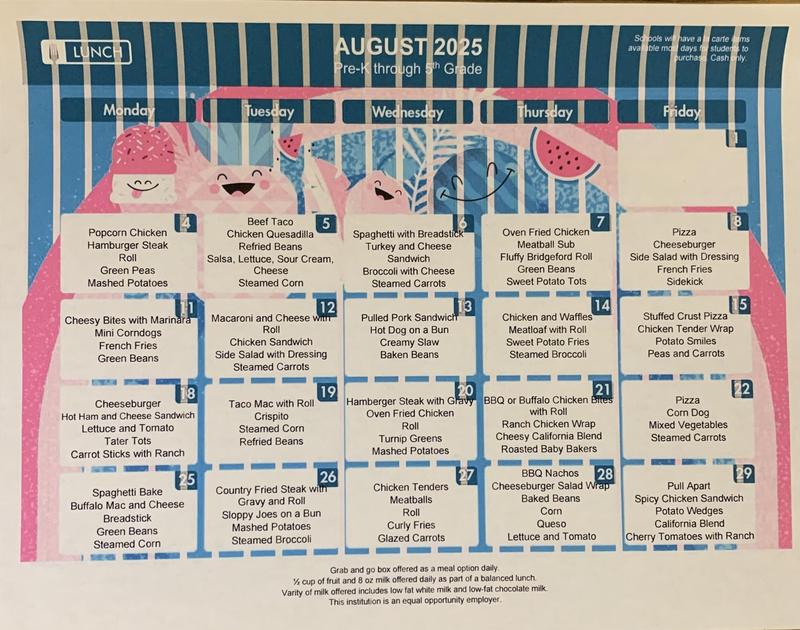 Pre-k thru 5th grade Lunch Times Thumbnail Image