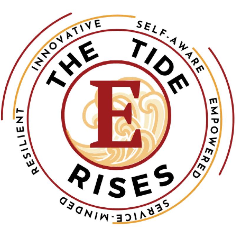 Logo featuring the text 'THE TIDE RISES' with waves and descriptive keywords.