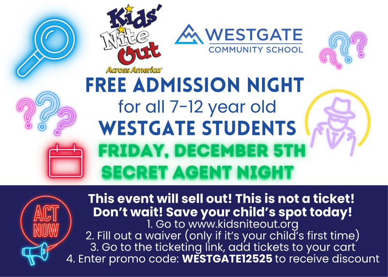 Kids Nite Out Secret Agent Night - Free Admission Flyer
