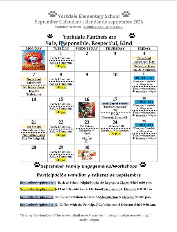September Calendar of events