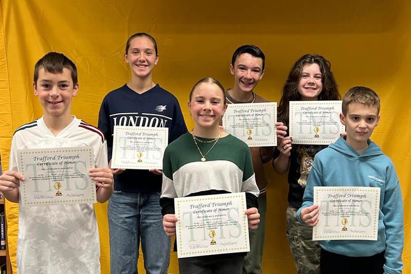 (BACK) Peyton Weisend, Asher Stowell, Rebecca Tirpak, (FRONT) Drakari List, Madison Cameron, and Luca Iera