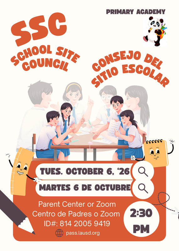 SSC 10/6/26 @ 2:30- Parent Center or Zoom