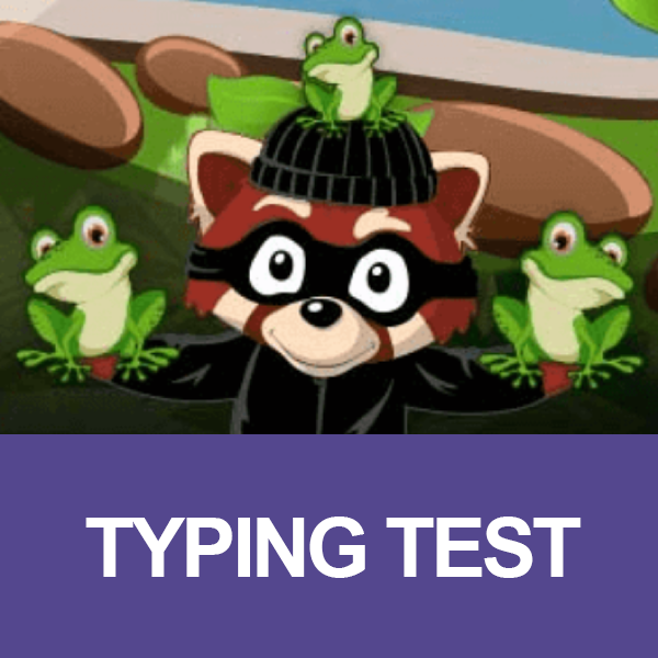 Typing Test image of racoon with three frogs