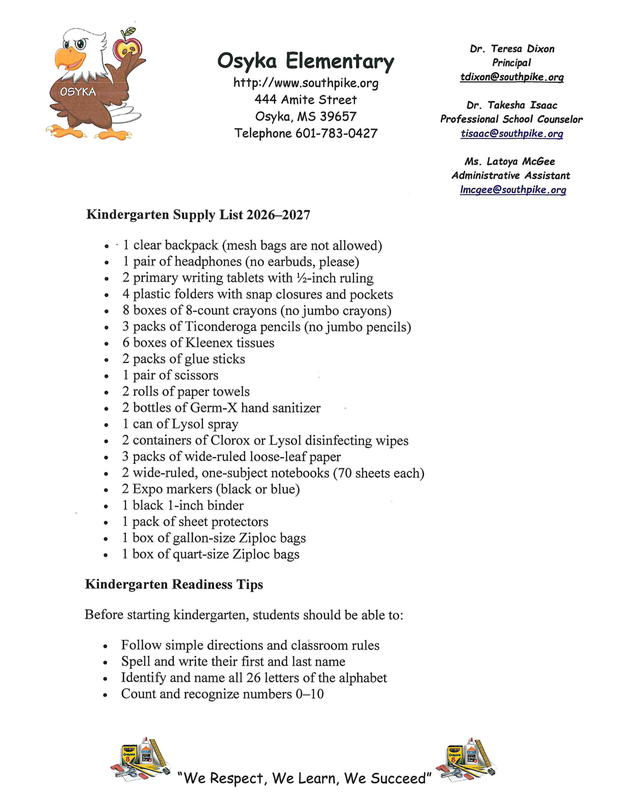 spsd 2026-27 school supplies list