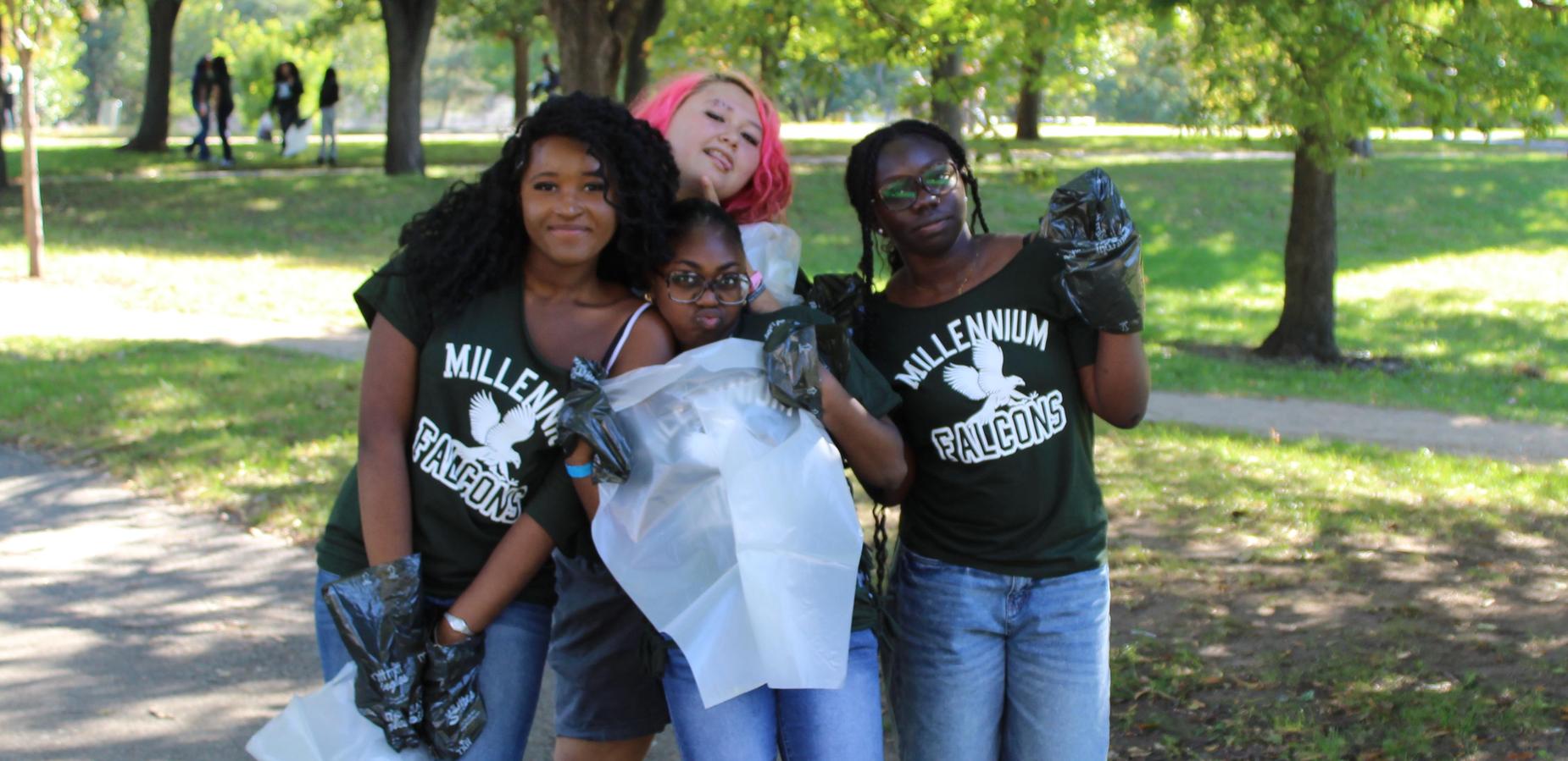 Students posing in the park