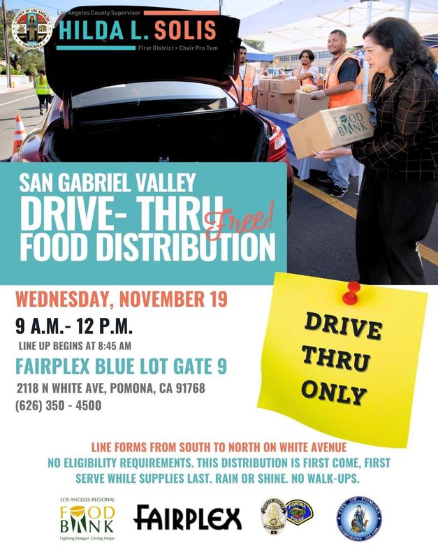 Food distribution at pomona fairplex toda,  november 19th from 9 am to 2 pm