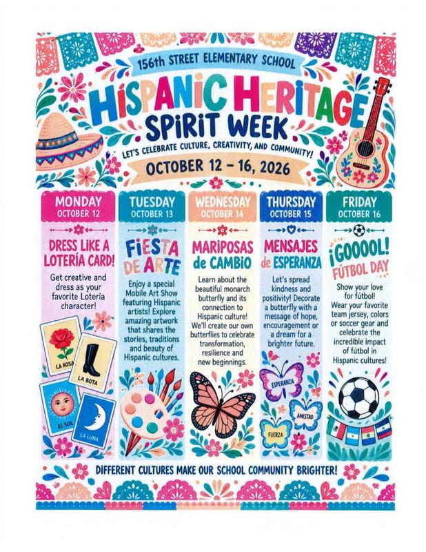 Hispanic Heritage Spirt Week from 10/12 to 10/16