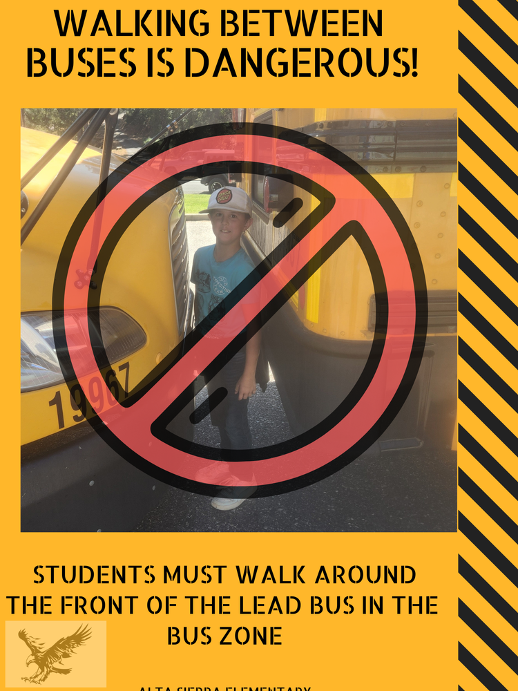 Do not walk between the buses.