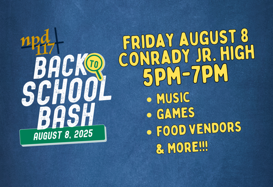 Back to School Bash flyer with event details and playful design elements.