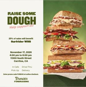 C WHS Surfrider Club fundraiser at Panera on Tuesday, November 17th from 4 - 8pm