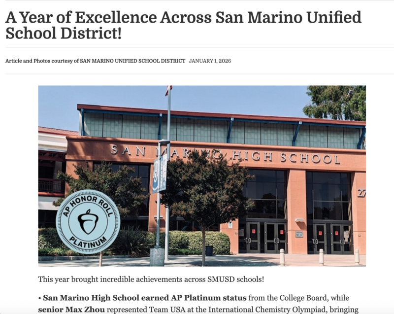 San Marino Earns AP Platinum Second Year in a Row!
