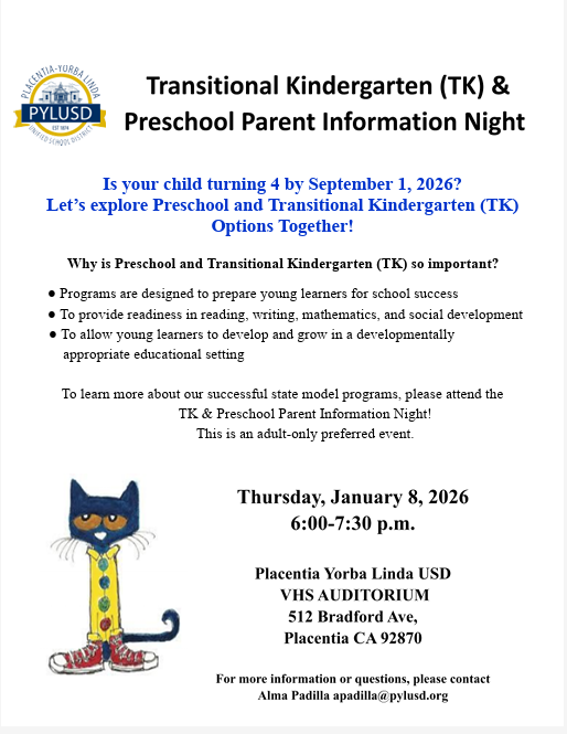 TK & Preschool Parent Info Night: January 8, 2026