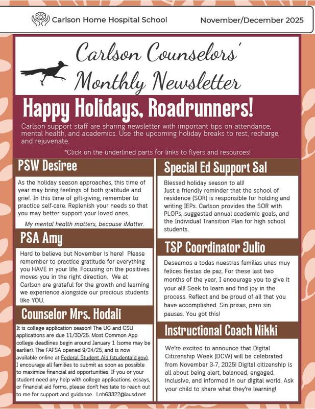 Carlson HHS Monthly news letter