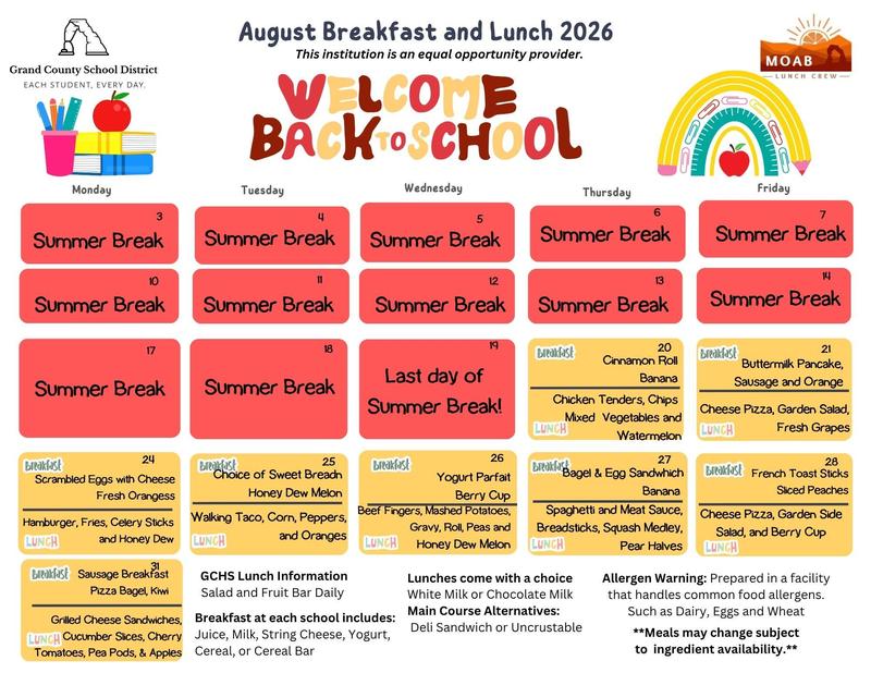 GDSD August 2026 Meal Menu