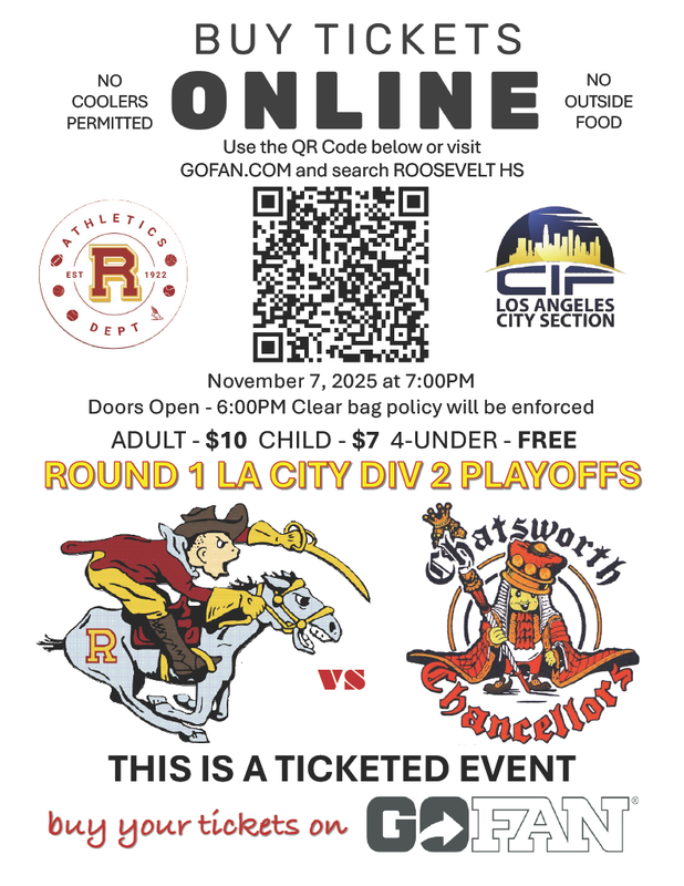 Roosevelt HS vs Chatsworth Playoff Tickets Flyer
