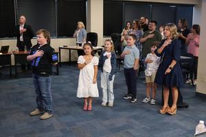 Students from Williams Elementary recite the Pledge of Allegiance at the September 14 Board Meeting
