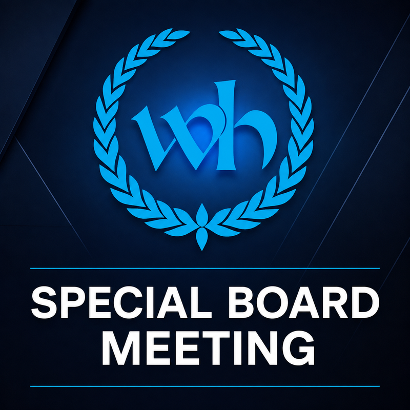 whsd logo with text "special board meeting"