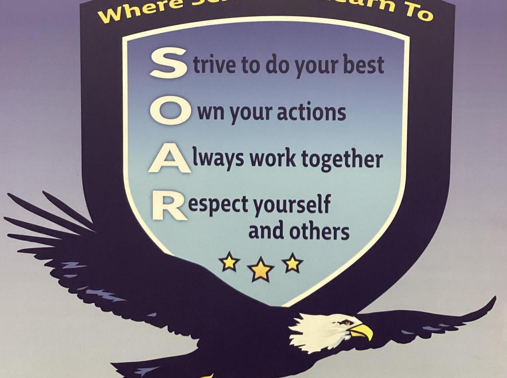 Motto of SOAR program displayed with eagle graphics and guiding principles.
