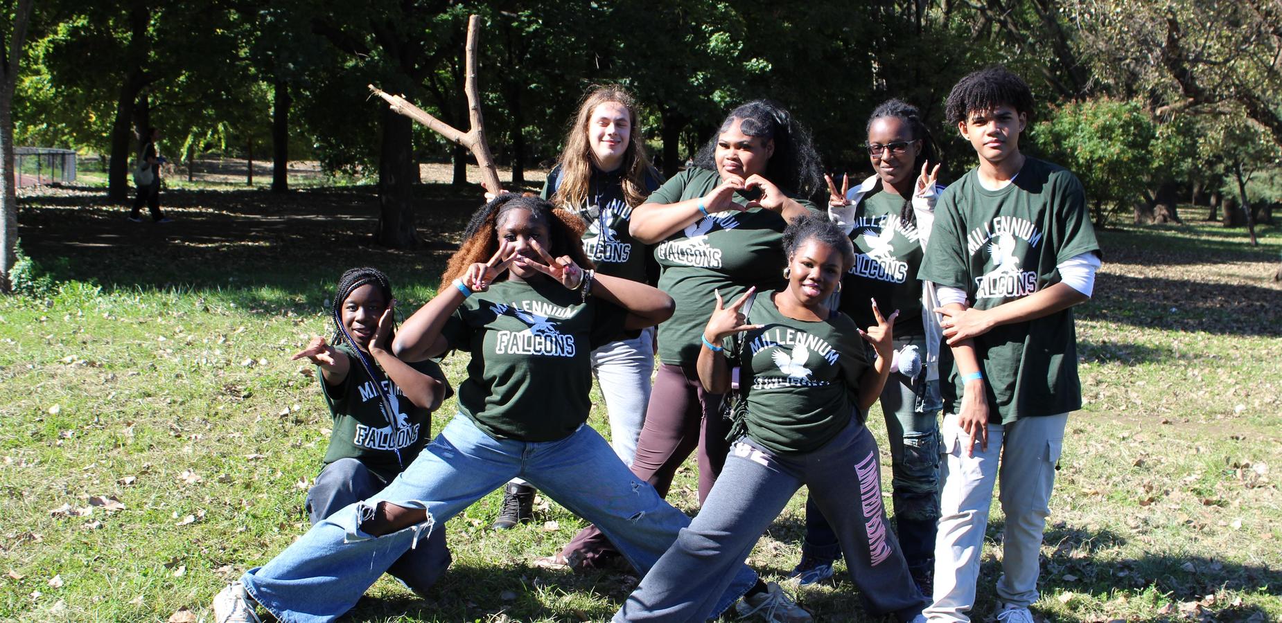 Students posing in the park