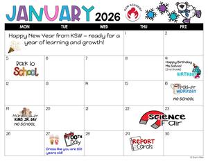 January 2026 calendar and events