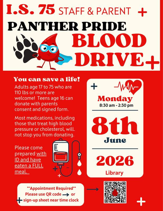 RED & WHITE POSTER for IS75 BLOOD DRIVE JUNE 8th