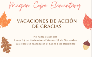 Thanksgiving Break flyer in Spanish