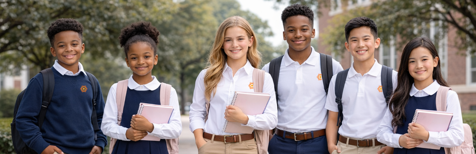 Center School Students in uniform, outside campus