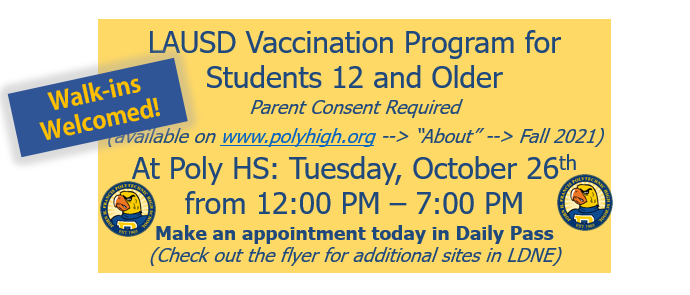 Vaccinations at Poly HS on Tuesday! / ¡Vacunas en Poly HS el martes! Featured Photo