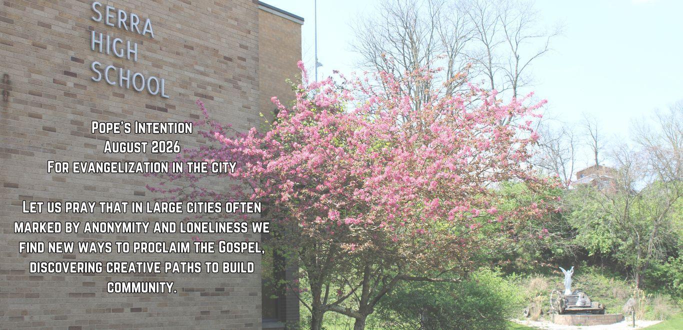 August 2026 Pope's Intention on background of the school front