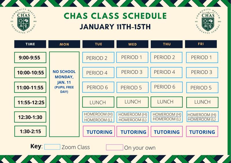 CHAS Class Schedule Week of January 11th / Horario de clases de CHAS Semana del 11 de enero Featured Photo