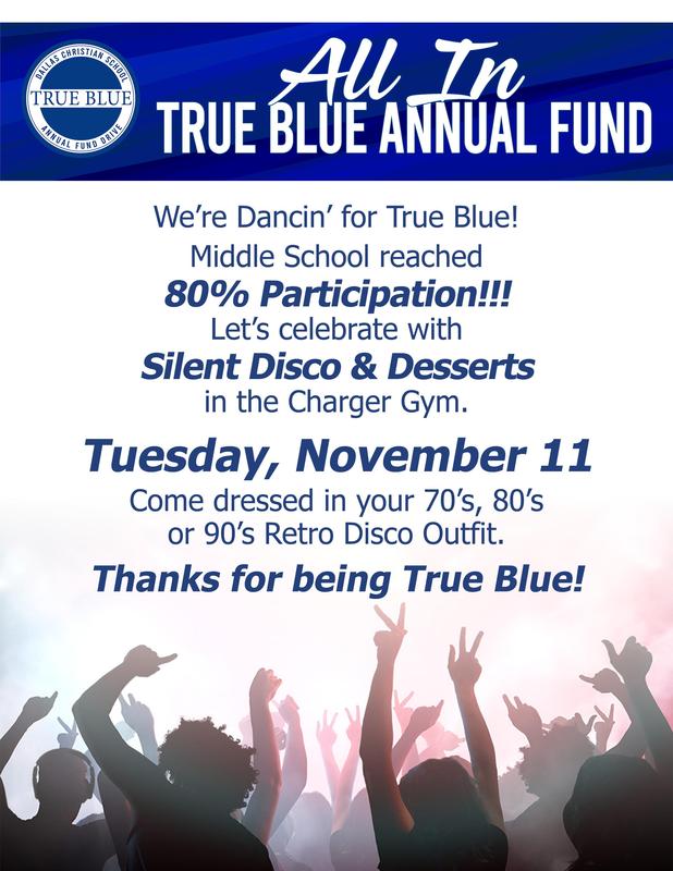 MS True Blue 80% Participation Celebration with Silent Disco - Tuesday, Nov. 11 Featured Photo
