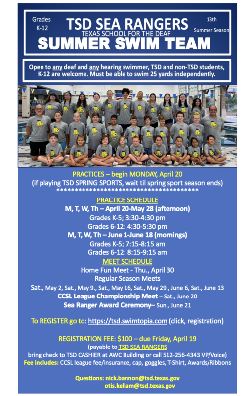 TSD SEA RANGERS SUMMER SWIM TEAM 2026